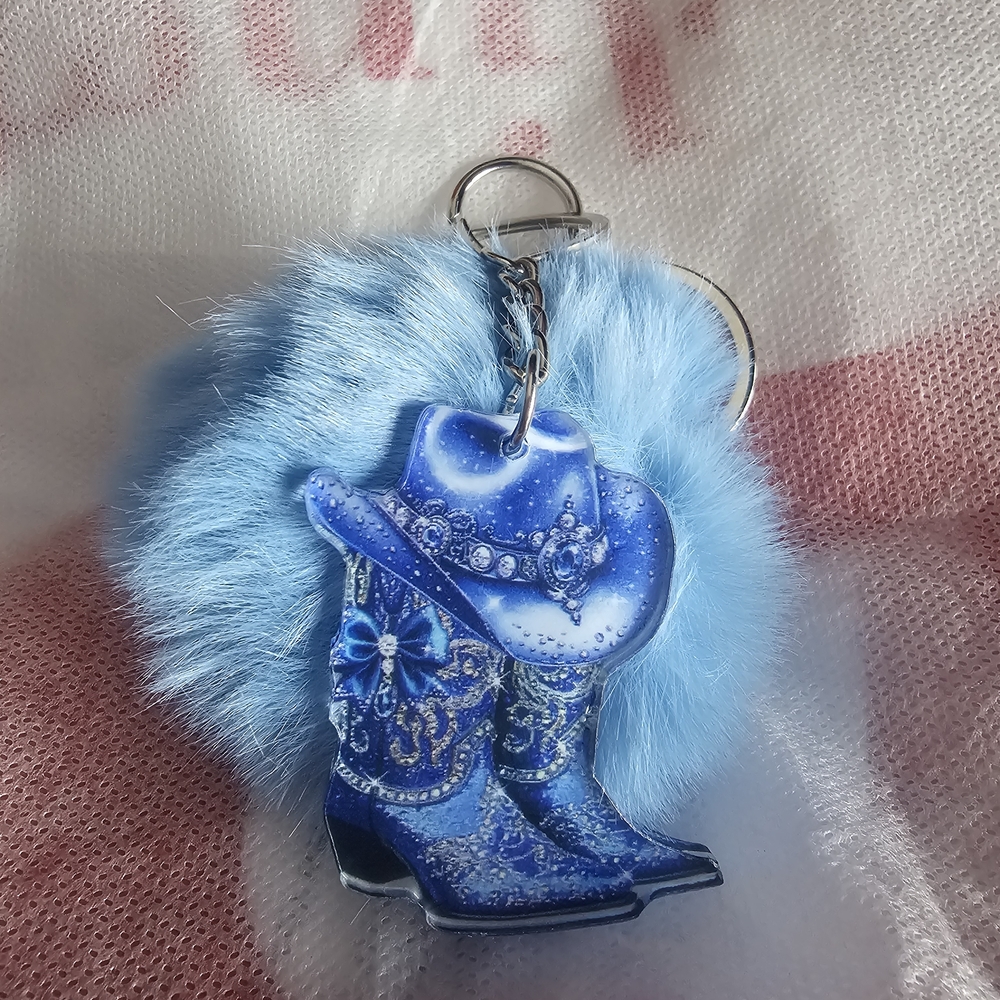 Cowgirl Boot Keychain 2D with Puff Ball- Various Colors To Choose -NWOT - Picture 13 of 16